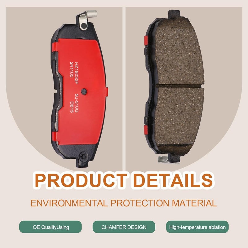 SUPLABEL HZ815H Brake Pads Front Replacement for Infiniti G20 G35 G35 I30 I35, Nissan 350Z Altima Cube Juke Maxima Sentra Versa, Suzuki SX4 Disc Brakes Driver Passenger Side 815A - Image 3